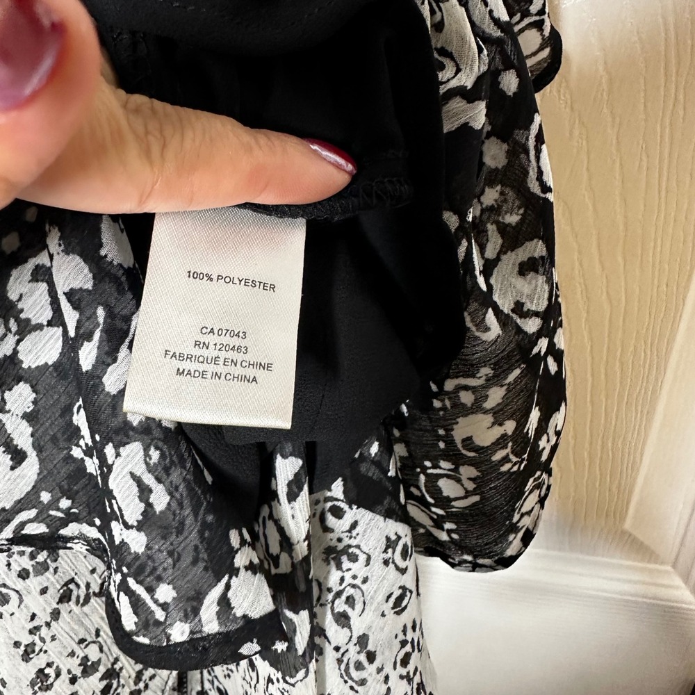 Joie Floral Print‎ Ruffle Midi Skirt Black White Asymmetrical Lightweight Small - Picture 2 of 5